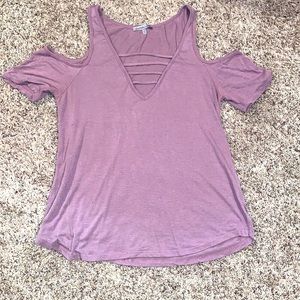 Lavender top, v-neck, shoulder cut out, size S